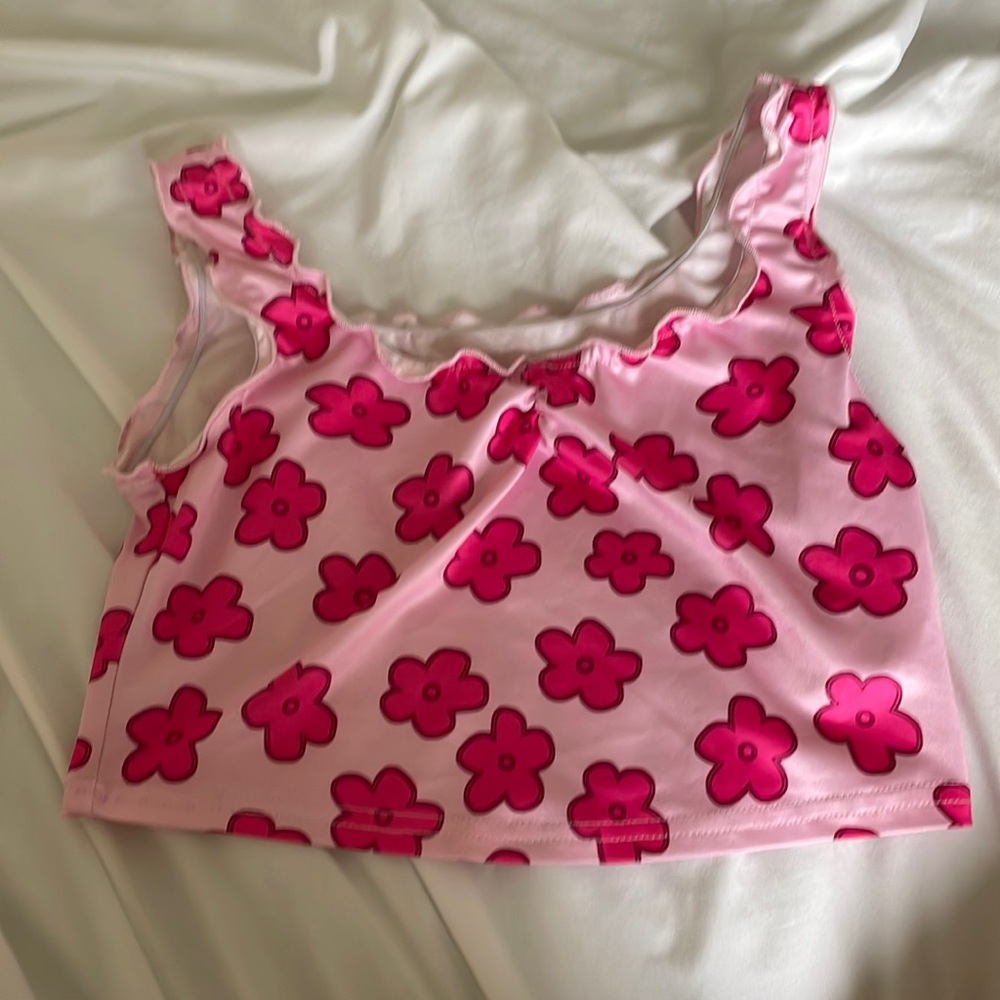 Shein pink flower crop top